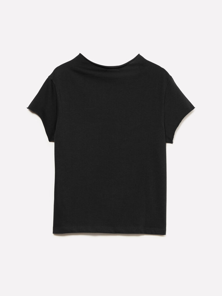 Black t-shirt with halter neck - women's short sleeve t-shirts - Black | Sisley image number 6